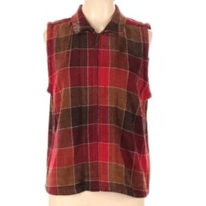 Christopher & Banks Full Zip Vest Large Plaid Brown Orange Rustic Country